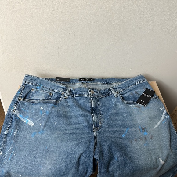 Lauren Blue Splatter Paint Comfort Stretch Relaxed Taper PLUS Jeans - 20W - Picture 8 of 12